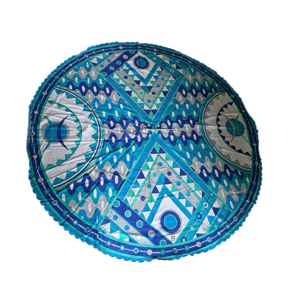 Vintage Emilio Pucci Blue Mod Mid Century Round Tablecloth & 3 Napkins Set Rare - Picture 4 of 14